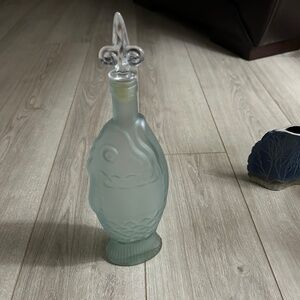 Vintage Light Green Frosted Fish Decanter with Stopper